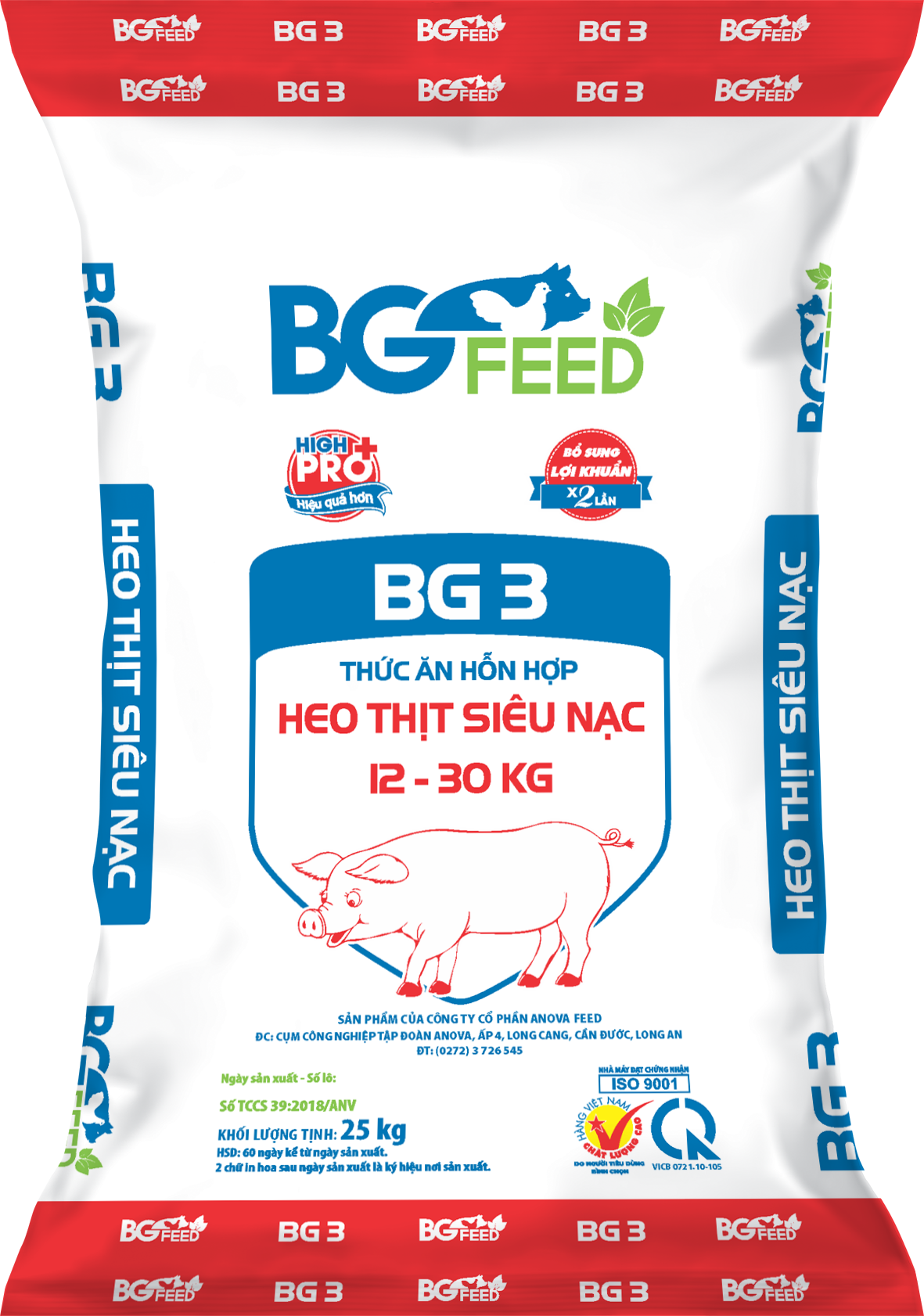 Thức ăn hỗn hợp HEO THỊT SIÊU NẠC 12 - 30kg BG3